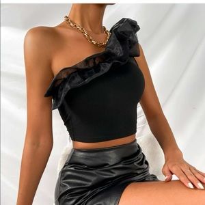 Black one shoulder ruffle dress top